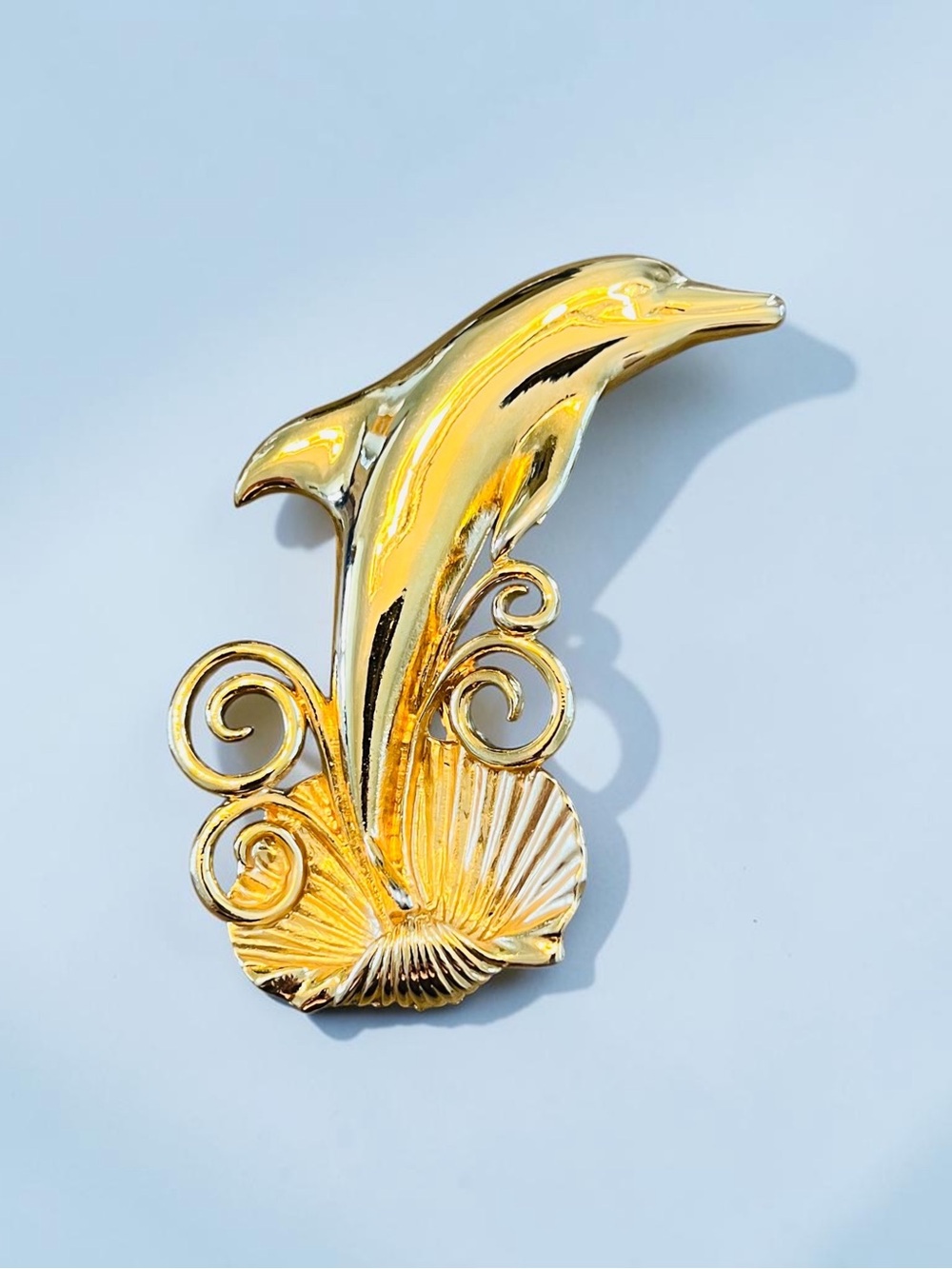 Vintage JJ Jonette Jewelry Gold-Tone Dolphin Brooch - Stamped